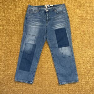 LOGO Lori Goldstein Blue 16P Women's Boyfriend Jeans Patchwork Mid Rise Petite